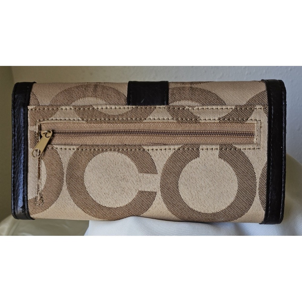 Coach Brown Leather Checkbook Wallet in Signature Canvas - Khaki and Tan - Picture 4 of 16